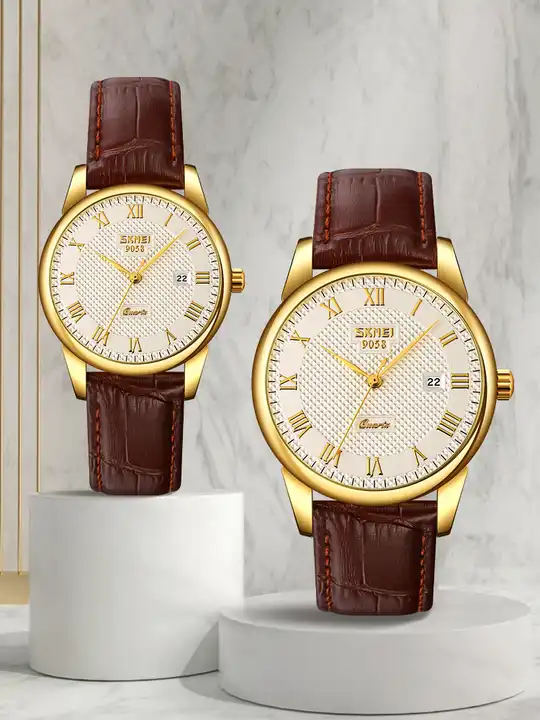 Luminous Couple Leather Watch with Date